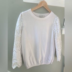 LOFT Sweater Small Ivory Eyelet Sleeves